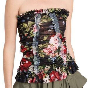 NWT MOLLY GODDARD Tracey Strapless Ruched Top, Flower Print